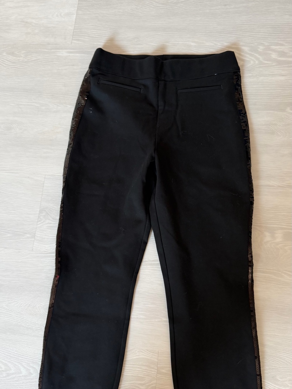 Black SPANX Sequin-Trim Pull-On Pants